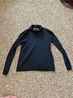 Vintage 1990s 100% Silk Ribbed Turtleneck Long Sleeve Sweater - Black